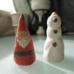 しがみさこさんの陶人形　サンタクロースと雪だるま